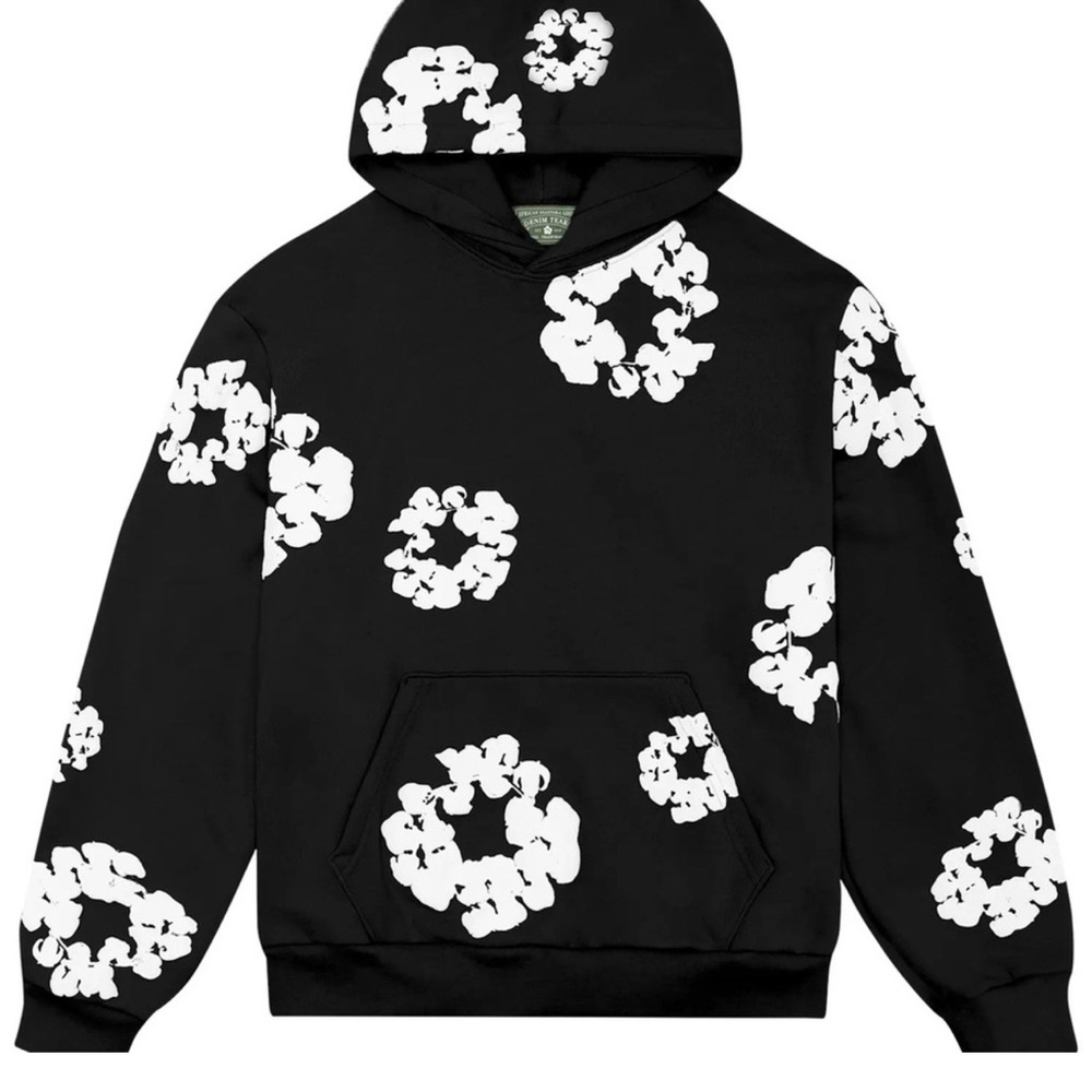 Floral Patterned Black and White Men's Hoodie